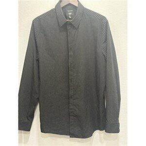 H&M Men’s Easy Iron Pattern Slim Fit Button Up Long Sleeve Shirt Size XL Black